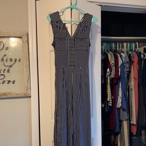 Blue and white pant jumpsuit.